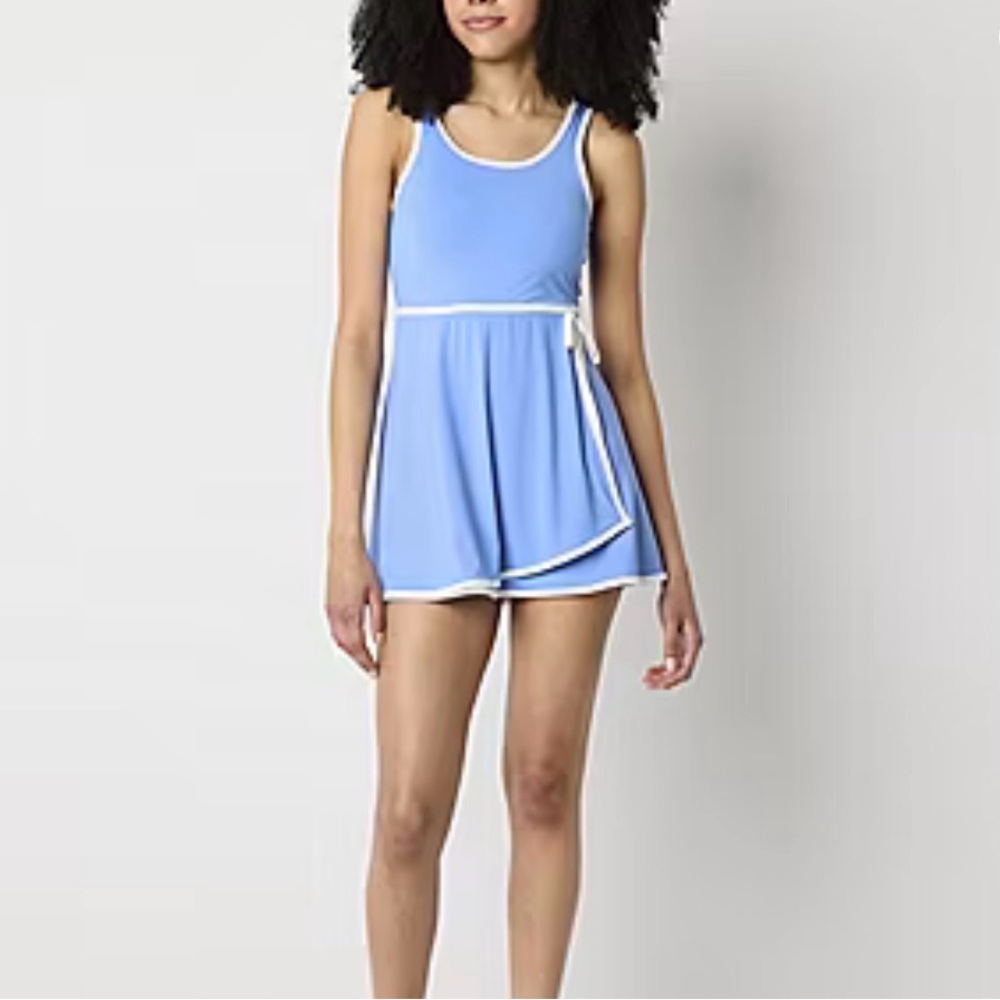 Arizona Built In Shorts Junior Sleeveless Midi Contemporary Blue Active Dress